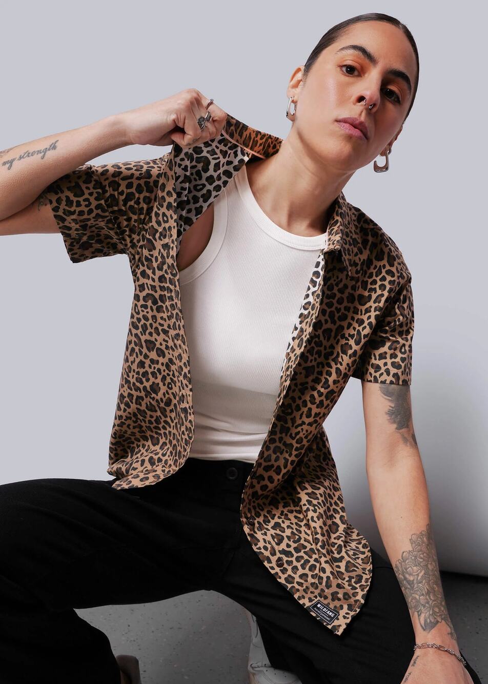 NEW Wild Fang The Essential Button Up Cotton Top, Size XXL, Leopard Soldout